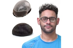 Lordhair Sistema di Capelli Umani per Uomo, Parrucchino da Uomo in Pelle Super Sottile da 0,08 mm con Frontale in Pizzo Francese, Dimensione Base 8x10 pollici Parrucchino