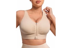 FeelinGirl Sujetadores de cierre frontal con cremallera para mujer, sin aros, compresión posoperatoria, con tirantes anchos ajustables