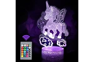 JOLLYEEP Luce Notturna Unicorno per Bambini, Regali Unicorno per Ragazze, Telecomando 16 Cambia Colore Dimmerabile, Lampada da Illusione 3D a Luce LED per Cameretta Arredamento Camera da Letto
