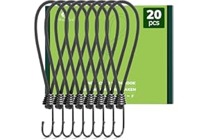 Abma Cord Corde Elastiche con Gancio 23 cm x 20 Pcs Corda Elastica per Teloni Elastici con Ganci per Teloni, Tende da Esterno, Campeggio - Nero