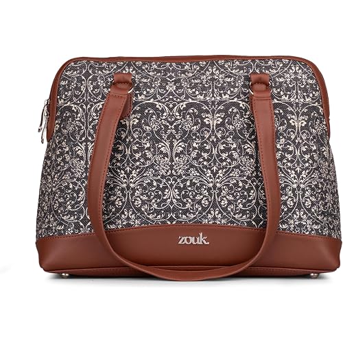 ZOUK Carry All Work Bag | Jute | Vegan Leather Handcrafted Women\'s Shoulder Bag with Double Handles