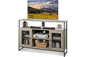 WLIVE Armario para TV de hasta 55 pulgadas, 128 × 36 × 82 cm de alto, mueble de TV Borad con estantes ajustables, mesa de televisión con dos armarios, mesa de TV para salón