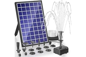Biling Fontana Solare da Giardino, Pompa Acqua Solare da Esterno da 7.5 W con Batteria da 3600 mAh 139 GPH Tubo da 1,5 M con 10 Ugelli Bagno per Uccelli Fai da Te Piccoli Stagni Piscina da Giardino