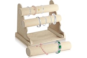 SUNOYA Présentoir à Bijoux en Velours Avec 3 Étages Amovibles pour Bracelets, Montres, Colliers (Kaki)