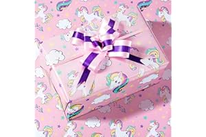 Nezyo 6 Fogli Carta da Regalo da Unicorno 70 x 50 cm Carta da Pacchi da Unicorno Rosa con 6 Pezzi Fiocchi per Ragazza Bambini Imballaggio Regalo Compleanno Gift Wrapping Paper
