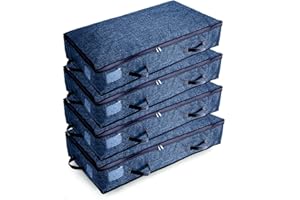 Mr Hsiung & Mrs Yin 90L Under-Bed Storage Bags with Zips, Large Storage Organizer Boxes, Clothes Storage Bag, Fabric Storage Bags for Duvets, Shoes, Beddings, Quilt, 4PCS