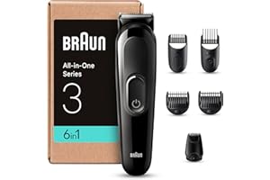 Braun Recortadora Todo En Uno Series 3 Máquina Cortar Pelo Inalámbrica Con 50 Min De Autonomía, Máquina De Afeitar, Cortapelos Hombre Kit 6 En 1 Para Barba y Pelo, MGK3420