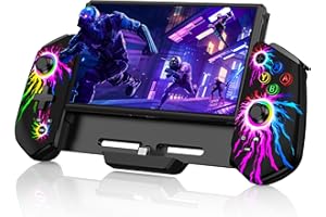 HELLCOOL Hall-Effekt Switch Controller, Plug&Play Handheld Switch Controller für Switch/OLED Konsole, Präzise Joystick, Cooles RGB-Licht Look, 4xSpiele Karten Slots