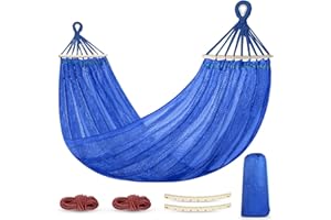 Outerman Hamaca Colgante de Red, Hamaca Jardin Exterior Hamaca Camping con Travesaños de Madera, 290 x 150 cm, Capacidad de Carga de 250 kg (DC603)