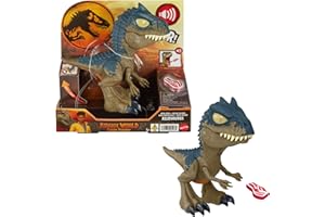 Mattel Jurassic World: Teoría del Dinocaos Netflix - Chomp Chomp Alosaurio Mega Rugido, Figura de acción de dinosaurio de juguete que emite sonidos y mandíbula se abre, +4 años, HVB45