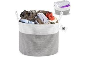 Deco Haus Panier à Linge 35x50cm - Fait Main, Corbeille à Linge Décorative en Coton Tissé - Rangement Vêtements, Livres, Jouets - Pliable, Portable, avec Poignée - Comprend un petit Panier Gris Blanc