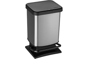 Rotho Paso Mülleimer 20l mit Pedal und Deckel, Kunststoff (PP) BPA-frei, carbonmetallic, 20l (29.3 x 26.6 x 45.7 cm)
