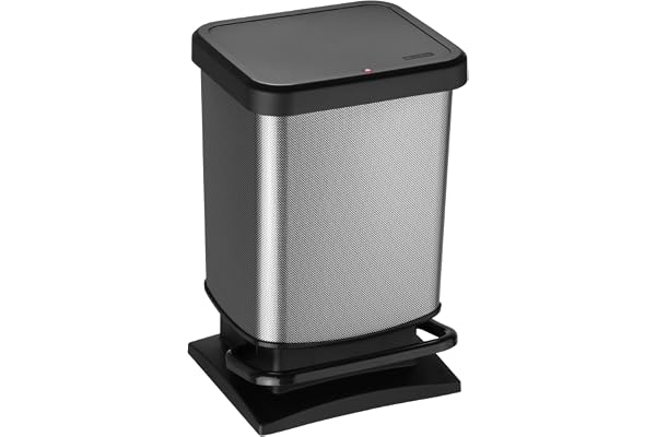 Rotho Paso Poubelle 20l avec pédale et couvercle, Plastique (PP) sans BPA, carbone métallique, 20l (29,3 x 26,6 x 45,7 cm)