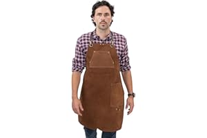 Angus Stoke Delantal de cuero de primera calidad Delantal de barbacoa de cuero completo - Delantal de cuero antiguo de un corte - Barbacoa y cocina - Stan