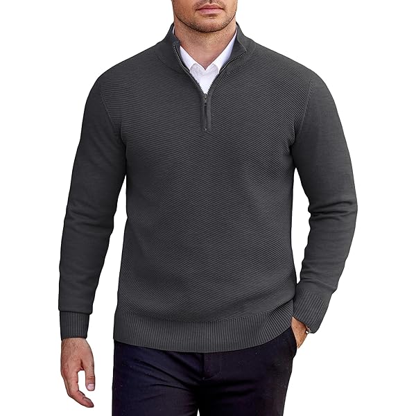 COOFANDY Heren Trui 1/4 Ritssluiting Coltrui Gebreide Trui Wintertrui Pullover Lange Mouw Ritssluiting Jumper Coltrui Trui Werk Sweater voor Mannen Wijnrood M