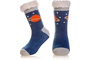 SEEYAN Kids Boys Girls Slipper Socks Warm Thick Fuzzy Fleece Lined Winter Cartoon Thermal Anti-Slip Soft Children's Home Floor Socks