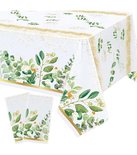 2 Nappes Imperméables 137x274cm - Motif Sauge Et Eucalyptus | Pour Fêtes, Anniversaires, Mariages
