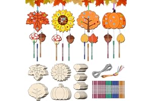Nourdom 12tlg DIY Herbst Windspiel Bastelset Kinder, Holz Blatt Windspiele zum Bemalen mit Hängendem Klangspiele Kreativsets mit Diamant Aufkleber Geburtstag Geschenke für Mädchen Jungen