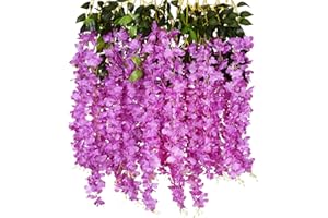 NITAIUN 12 Piezas Artificiales Flores Wisteria Artificiales de Glicina Falsas Planta de Guirnalda Glicina Artificial para Boda Arco Fiesta Hogar Jardín Hotel Decoración 110CM (Púrpura)
