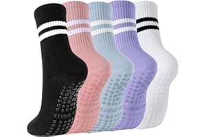HEYSOCKS 5 Pairs Yoga Grip Socks - Women Pilates Socks Non Slip Cotton Breathable Grippy Socks for Ballet Dance Workouts Fitness