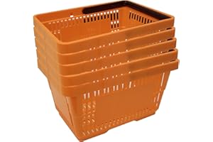 GERSO 5 cestas de la Compra de plástico, Cesta de la Compra, supermercado, plástico con asa, 22 litros, apilables, Color Naranja