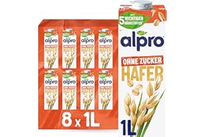 ‎ALPRO Alpro Haferdrink ohne Zucker – Milchalternative auf Haferbasis – Vegan und laktosefrei – Reich an Ballaststoffen, Calcium und Vitaminen – 8 x 1 L