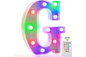 VIMLITS Colorful Light Up Letters, Glitter LED Letter Lights 18 Color Changing Shiny Alphabet Sign Gifts for Girls Women Party Birthday Decorations Remote Night Light Christmas Valentine Wall Table Decor - G