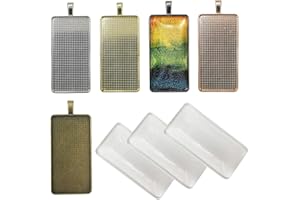 DUGYIRS 15 Pièces Plateaux Pendentif Rectangle avec 15 Pièces Cabochon Carreaux de Verre Transparent pour la Fabrication de Bijoux Bijoux Photo (51 mm x 25 mm)