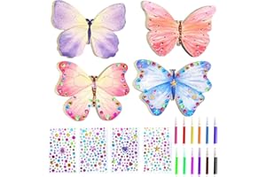 LUCKEEY 40 Stück Bastelsets für Kinder-24 Stück Schmetterling Holz mit Aquarellstift & Edelsteinaufkleber Deko, Basteln Kindergeburtstag ab 4 5 6 7 8 9 Jahre, Einschulung Geschenk Mädchen Schultüte Füllung