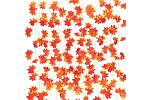 CHEESANHERR Sztuczne girlandy z liści klonu, bluszcz, 12 sztuk, dekoracja jesienna, sztuczna roślina, dekoracja ścienna do pokoju, ogrodu, na Boże Narodzenie, dożynki, wesele (czerwona)