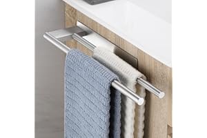 OETAMS Porta Asciugamani Bagno Adesivo, Portasciugamani Adesivo Bagno Doppio, Porta Salviette da parete per Cucina in Acciaio Inox, Argento