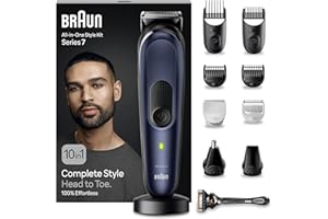 Braun Tondeuse Electrique Tout-En-Un Series 7 MGK7410, Kit 10-En-1 Avec Sabot Pour Zones Sensibles Et Rasoir Gillette, Coffret De Rasage Avec Accessoires, Conçue Pour Raser Barbe, Cheveux Et Corps