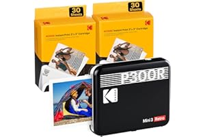 KODAK Mini 3 Retro 4PASS Imprimante Photo Portable (7,6x7,6cm) - Paquet avec 68 Feuilles, Noir