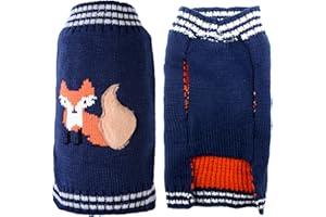 TENGZHI Pet Dog Christmas Sweater Embroidered Reindeer Elf Clown Turtleneck Dog Ugly Sweaters Jumper For Small Medium Large Dogs,Knitwear Winter Puppy Cat Xmas Clothes Costume (Medium, Navy Blue Fox)