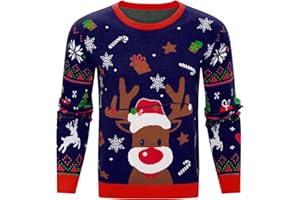Litherday Świąteczny sweter męski zabawny renifer świąteczny nadruk oryginalny męski sweter świąteczny na zimowe imprezy S-XXL