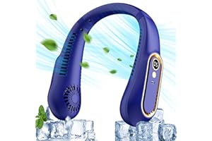 SINGLAND Ventilador de Cuello Portátil, Ventilador USB Recargable Sin Aspas con 5 Velocidades, 720° Refrigeración, Ancho Ajustable, Pantalla LED, Silencioso, Oficina y Hogar
