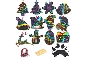 KATOOM 48 PCS Carte à gratter Cadeaux de enfent Dessin Gratter pour Enfants Écriture Jeux Cartes Magiques Décoration de Chambre DIY 12 Styles Sapin, Neige, Cloches, Renne