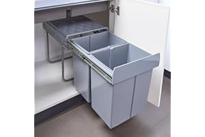 [en.casa] Einbaumülleimer Froland Mülleimer 2 Fächer Mülltrennsystem ausziehbar Abfalleimer Küche 2x20L herausnehmbare Behälter 48 x 34 x 42 cm Küchenmülleimer Grau