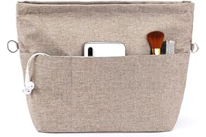 Yoillione Handbag Organiser Insert for Tote Bags with Multiple Compartments and Zips, Sturdy Bag Insert with Key Chain for Women (Light Brown, XXS)