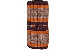 Fine Asianliving Materasso Arrotolabile Thai 200x77x4.5cm Rosso Arancione Cuscino Thailandese Materasso Triangolare Kapok Thai Meditazione da Yoga