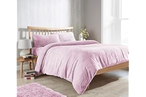 Olivia Rocco Teddy Fleece Duvet Cover Set Super Soft Warm Cosy Quilt Covers Bedding Sets With Pillowcases, Blush Pink Double