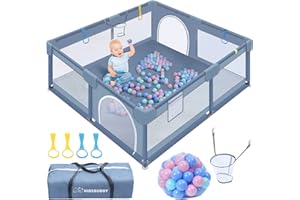 Kidsbuddy Box per bambini, pieghevole, per interni, XXL, 150 x 180 cm, griglia di chiusura antiscivolo, con rete traspirante, griglia di protezione per bambini, set di playpen, con sfera di sicurezza