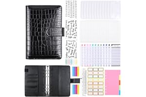 Umitive A6 Budget Planner , 62pcs Binder Budget Notizbuch mit PVC Tasche mit Reißverschluss, Budget-Nachfüllpackungen, Etikettenaufklebern, Ringbuch für Bargeld/Budget/Geldsparen（Schwarzes Krokodil)