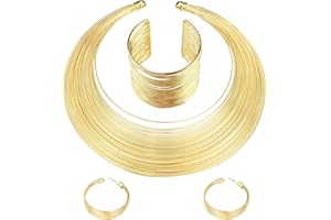 JeryWe Chapado en Oro Conjuntos de joyería de la declaración para Las Mujeres Collar de Gargantilla Africana Pulsera Brazalete aro Colgante