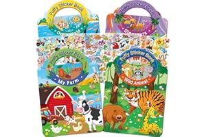 Elfew 4 piezas de libro de pegatinas 3D reutilizables para niños de 2 a 4 años, pegatinas para niños, pegatinas 3D, dinosaurios, mundo submarino, granja, animales salvajes