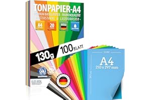 ‎ELES VIDA 100 Blatt TONPAPIER - Buntes Papier DIN A4-130g/m² Set 20 Farben – Stabil Bastelpapier & Farbige Blätter, Kinder & DIY Bogen, Zubehör zum Basteln - BLAUER ENGEL & PEFC zertifiziert