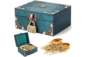 HOMURY Cofre del Tesoro de Madera Vintage Con Cerradura de Combinación, Estilo Pirata, Para Cumpleaños Infantiles, Guardar y Decorar Regalos