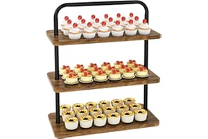 IBUYKE Soporte para cupcakes, torre de madera de 3 niveles, soporte para 50 cupcakes, soporte de exhibición de cupcakes para fiestas, Navidad, boda, baby shower, marrón rústico TLJ013H