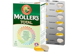 ‎MÖLLER'S Möller ® | Total | Komplette tägliche Ergänzung | Nordic Omega-3 Nahrungsergänzungsmittel mit EPA und DHA | Mit Vitaminen und Mineralstoffen | Ginseng, Weißdorn und Goldene Wurzel | 56 Kapseln