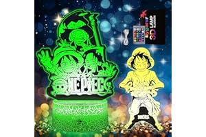 EYGERUR Veilleuse One Piece, 2-en-1 Luffy Lampe 3D LED illusion - One Piece Manga Veilleuse Smart Remote Control Anime Lampe 16 Couleurs NoëL One Piece Cadeau Chambre D'Enfant DéCoration Cadeau De Vacances